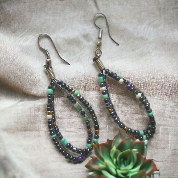 Beaded Teardrop Earrings Teardrop Large Lightweight Colorful Bohemian Hippie. - Picture 13 of 14